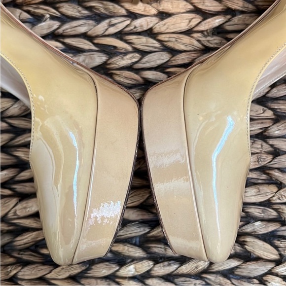 Jimmy Choo Patent Leather Cosmic Platform Heels in Nude Cream Beige - Picture 12 of 16